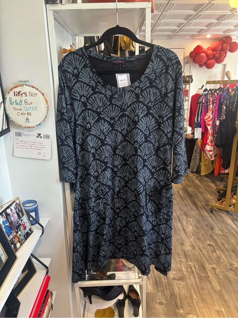 fresh produce Black and Gray Patterned Swing Dress